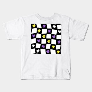 Floral Checker Board - Nonbinary Pride Kids T-Shirt